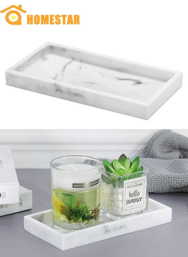 هومستر علبة الغرور الرخام المستطيل الأبيض ، علبة التخزين البيضاوية السيليكون ، لمنظمة سطح الحمام ، الشموع ، الصابون ، المنشفة ، النبات - Image 1